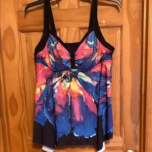 Women’s 2 Piece Swim Dress With Adjustable Straps Removable Pads Multi Color 1X